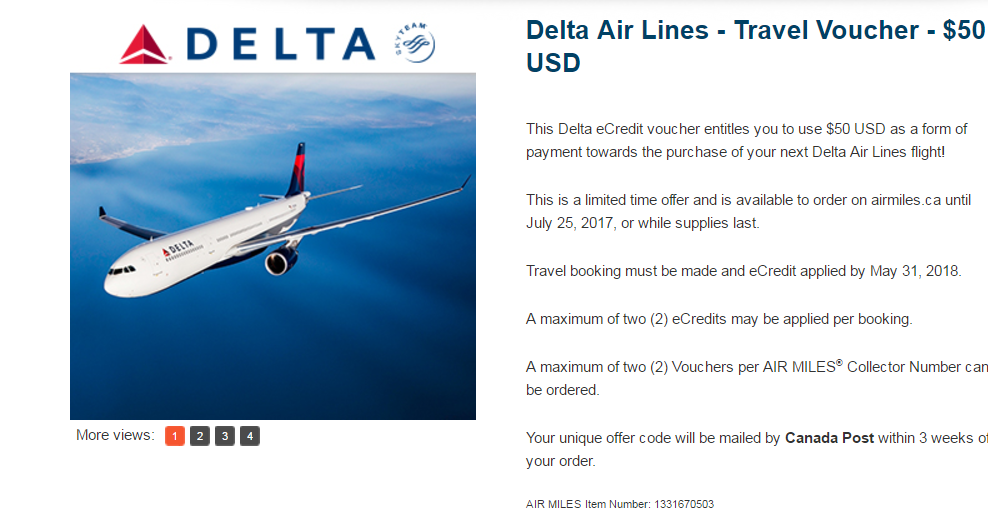 Canadian Rewards Redeem Air Miles for Delta Air Lines Travel Voucher