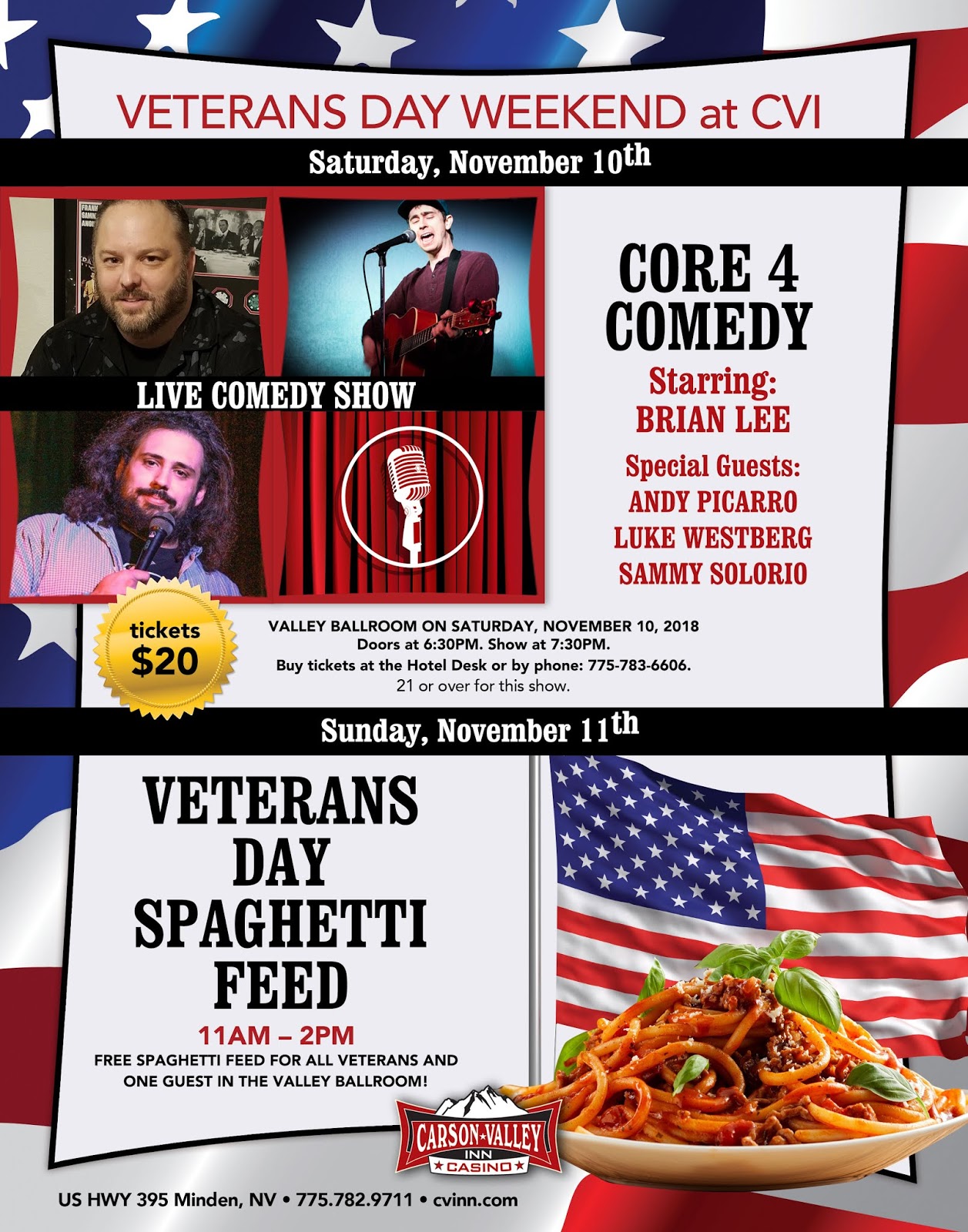 Carson Valley Inn Comedy and Free Spaghetti Feed Highlight Veterans
