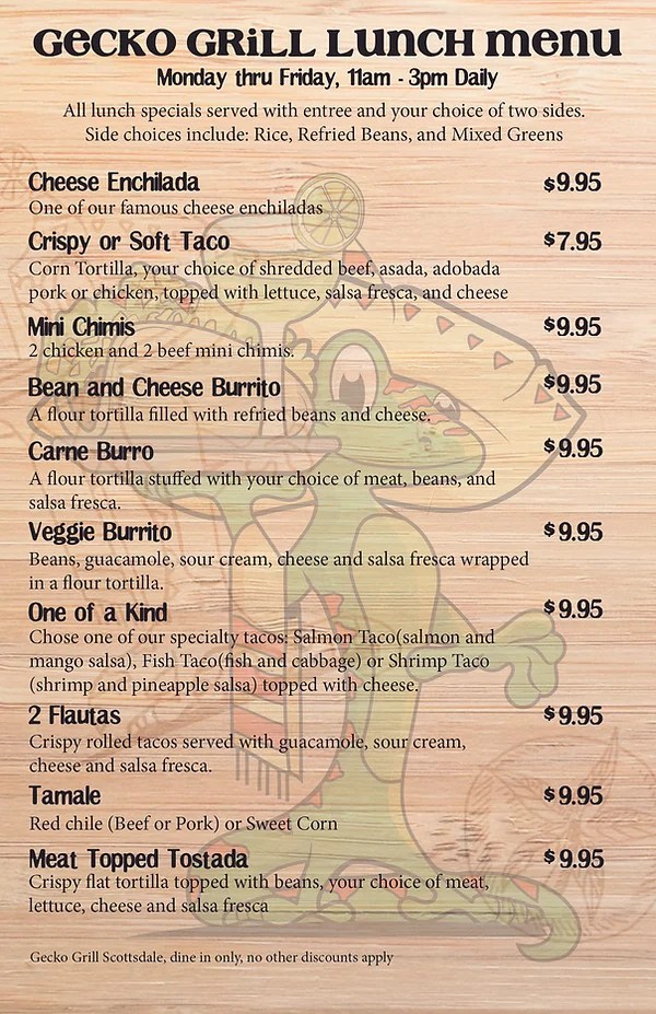 Scottsdale Lunch Menu Gecko Grill